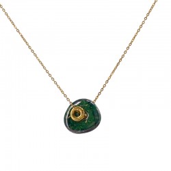 Necklace with Green Ceramic Disc & Metal Rondelle