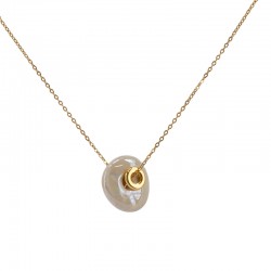 Necklace with Cream Ceramic Disc & Metal Rondelle
