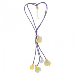 Necklace with Twisted Blue Cord & Hanging Acrylic Leaves