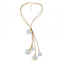 Necklace with Twisted Beige Cord & Hanging Acrylic Leaves