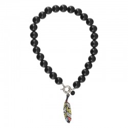 Retro Pop Necklace with Black Beads & Plexi Feather Pendant