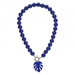 Retro Pop Necklace with Blue Beads & Plexi Leaf Pendant