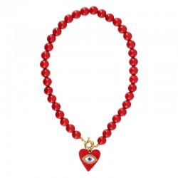 Retro Pop Necklace with Red Beads & Plexi Heart Pendant