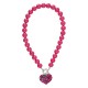 Retro Pop Necklace with Fuchsia Beads & Plexi Heart Pendant
