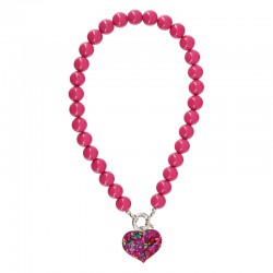Collar Retro Pop con Cuentas Fucsias y Colgante de Corazón de Plexiglás