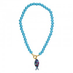 Collar Retro Pop con Cuentas Siel y Colgante de Pez de Plexiglás