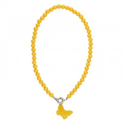 Retro Pop Necklace Yellow Beads & Plexi Butterfly Pendant