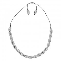 Urban Necklace with Snake Cord & Oval Silver Acrylic Beads