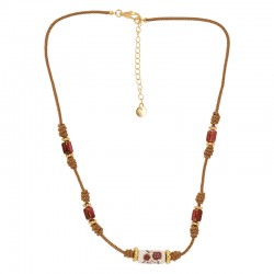Necklace with Twisted Cord & Ceramic Tube with Flowers