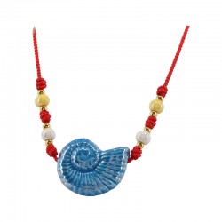 Summer Necklace with Blue Ceramic Shell & Beads