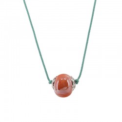 Necklace with Coral Ceramic Round Bead on Twisted Cord