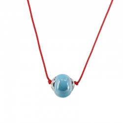 Necklace with Blue Ceramic Round Bead on Twisted Cord