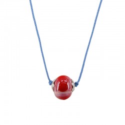 Necklace with Red Ceramic Round Bead on Twisted Cord