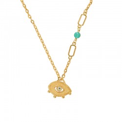 Collar con Ojo Turco y Conector Esmaltado en Turquesa