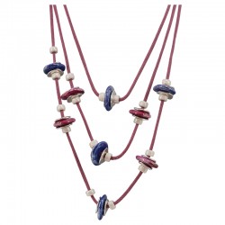 Collar de Varias Vueltas con Cordón Trenzado y Disco de Cerámica Fucsia