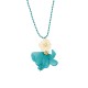 Collar con Flor Metálica y Pétalos de Gasa Azul Petróleo