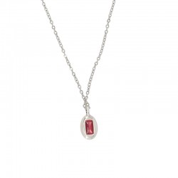 Collar con colgante ovalado vertical esmaltado en rosa y cadena