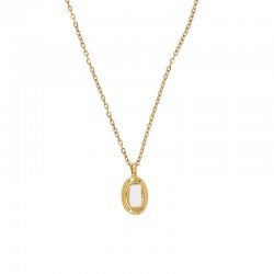 Collar Con Colgante Ovalado Vertical Esmaltado En Marfil Y Cadena