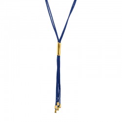 Collar con Múltiples Cordones Azules y Tubo Metálico