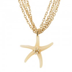 Collar con Estrella de Mar Acrílica, Perlas y Cadena Dorada