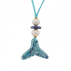 Collar con Cola de Sirena de Cerámica Azul en Cordón de Ante