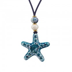 Collar con Estrella de Mar de Cerámica Azul sobre Cordón de Ante