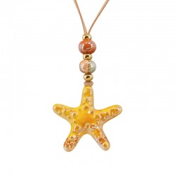 Collar Con Estrella De Mar Amarilla De Cerámica En Cordón De Ante
