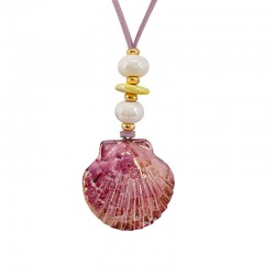 Collar con Concha de Cerámica Fucsia en Cordón de Ante