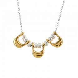 Collar con motivos geométricos continuos y cuentas metálicas