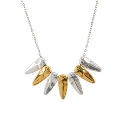 Collar con dientes metálicos repetitivos en plata y oro