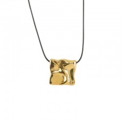 Necklace with Hammered Gold Metal Square Pendant