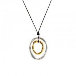 Collar con colgante ovalado asimétrico de plata y cordón negro