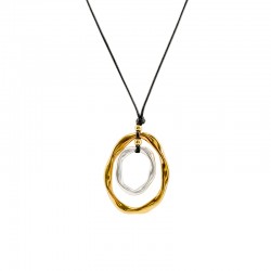 Collar con colgante ovalado asimétrico de oro y cordón negro
