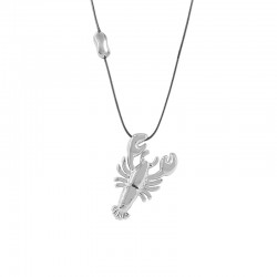 Collar con colgante de langosta de metal plateado en cordón negro