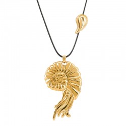 Collar Con Concha En Espiral De Metal Dorado Sobre Cordón Negro