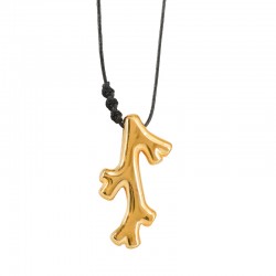 Collar con Coral de Metal Dorado y Trenza de ADN en Cordón Negro