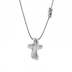 Collar con cruz de metal plateado de dos piezas sobre cordón negro