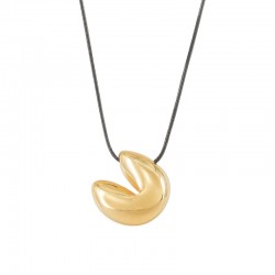Collar con Galleta de la Fortuna de Metal Dorado en Cordón Negro