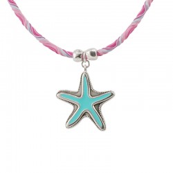Collar con Estrella de Mar de Metal Esmaltado en Verde sobre Cordón Rosa