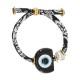 Pulsera con Ojo de Resina Negra, Perla y Cordón Floral