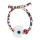 Pulsera con Ojo de Resina Blanco, Perla y Cordón Floral