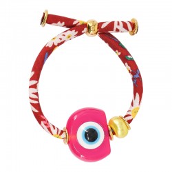 Pulsera con Ojo de Resina Rosa, Perla y Cordón Floral