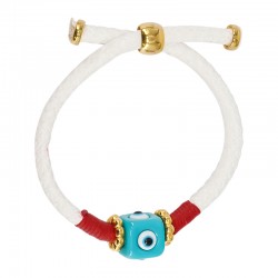 Pulsera con Ojo de Resina Azul Claro en Cordón Blanco