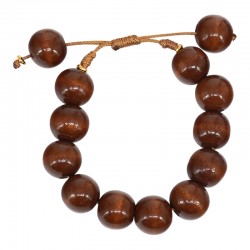 Pulsera con cuentas de madera marrones y separadores metálicos dorados