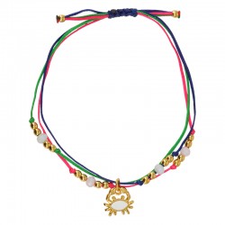Pulsera con Cangrejo Esmaltado en Blanco y Cordones Multicolores