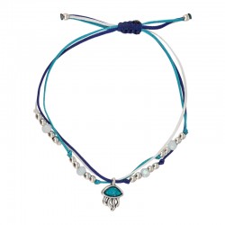 Pulsera con Medusa Esmaltada en Azul Claro y Cordones Azules