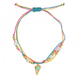 Pulsera con concha esmaltada en turquesa y cordones multicolores