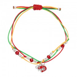 Pulsera con Camarón Esmaltado en Rojo y Cordones Multicolores