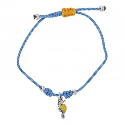 Pulsera con caballito de mar esmaltado en amarillo y cordón azul