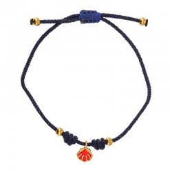 Pulsera con concha esmaltada en rojo sobre cordón azul